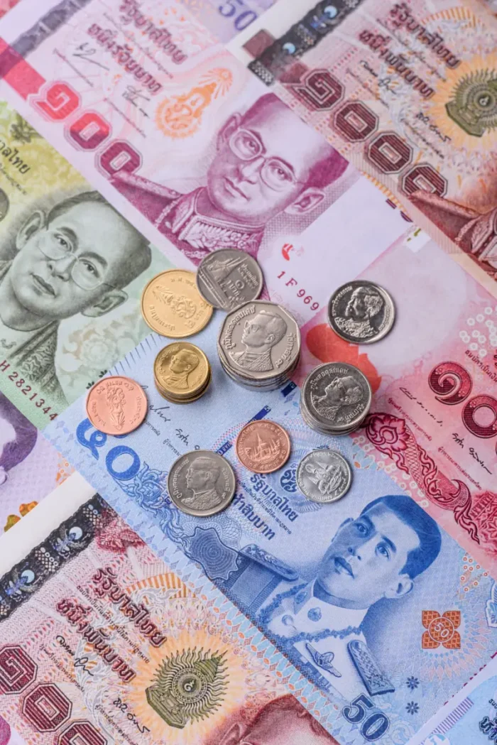 Thai baht bills and coins